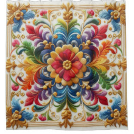 Douchegordijn Regenboog Bloemen Borduurwerk op zoe