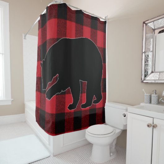 Douchegordijn Rood Buffalo Plaid Beer Zwart (In situ)