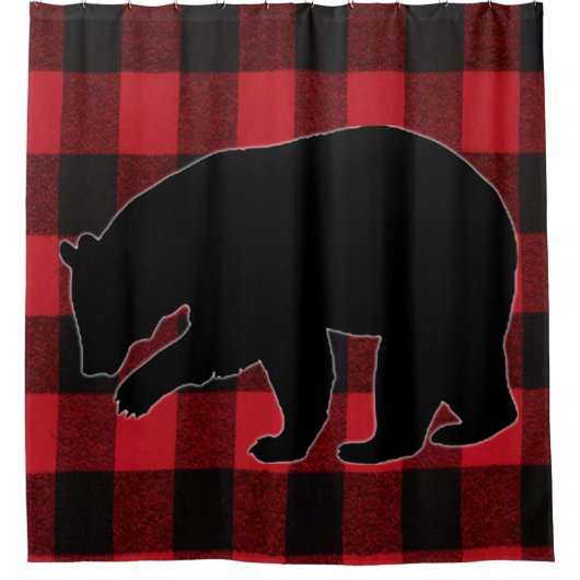 Douchegordijn Rood Buffalo Plaid Beer Zwart (Voorkant)