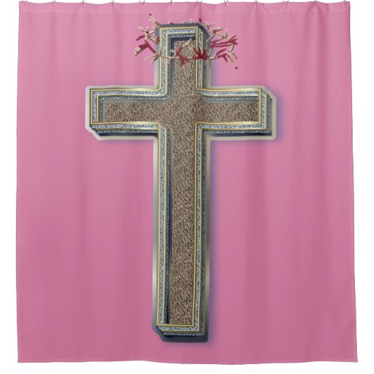 Douchegordijn roze achtergrond (Voorkant)