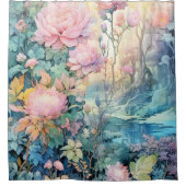 Douchegordijn, roze bloemen in een weide douchegordijn (Voorkant)