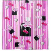 Douchegordijn Roze Lipstick Stripe Harten (Voorkant)