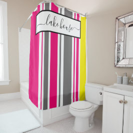 Douchegordijn - Strandhut Stripes Hot Pink