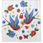 Douchegordijn Traditional Bird Tattoo Sparrow Bir (Voorkant)