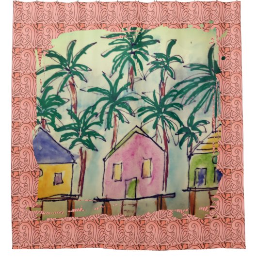 Douchegordijn Tropical Paint Stroke (Voorkant)