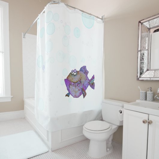 Douchegordijn vis en bubbels (In situ)