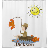 Douchegordijn Visser Vist Vis Zon Boot (Voorkant)