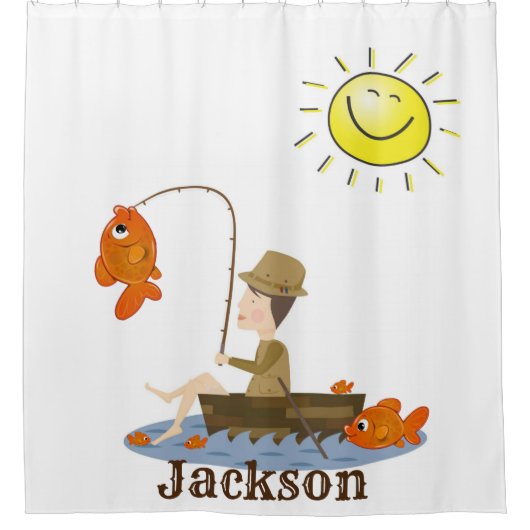 Douchegordijn Visser Vist Vis Zon Boot (Voorkant)