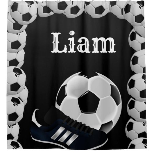 Douchegordijn Voetballen Zwart (Voorkant)