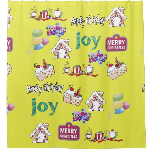 Douchegordijn Vrolijk Kerstfeest Gelukkige Verjaar (Voorkant)
