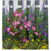 douchegordijn "WITTE PIKET HEK EN BLOEMEN" (Voorkant)