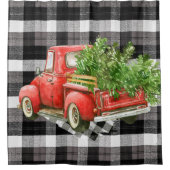 Douchegordijn XMAS Vrachtwagen Baffalo Plaid Zwart (Voorkant)