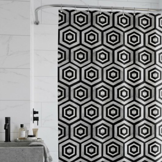 Douchegordijn Zwart Wit Hexagon Geometrisch