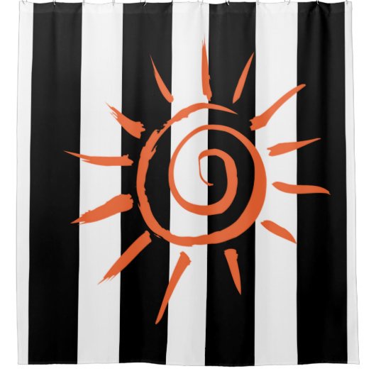 Douchegordijn Zwart-wit Streep Sinaasappel Star (Voorkant)