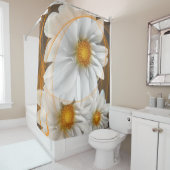 Douchegordijnbloemen Wit Zwart Sinaasappel Douchegordijn (In situ)