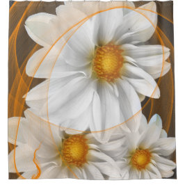 Douchegordijnbloemen Wit Zwart Sinaasappel Douchegordijn