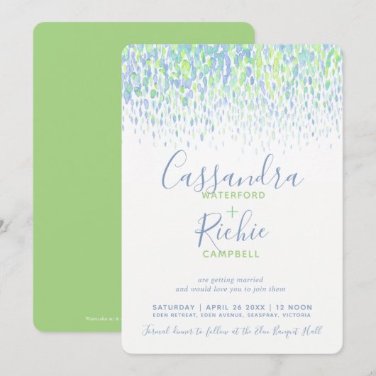 Douchen cascade groene blauwe kunst bruiloft kaart (Voorkant / Achterkant)