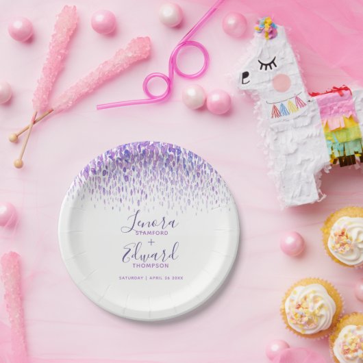 Douchen cascade paarse waterverf kunst bruiloft papieren bordje (Feest)