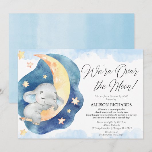Douchen per Mail over de maan olifant baby shower Kaart (Voorkant / Achterkant)