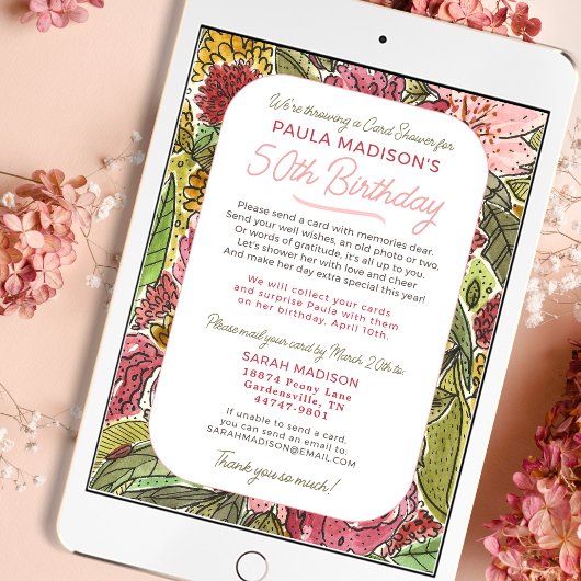 Douchen per Mail Waterverf Floral 50e Verjaardag Kaart