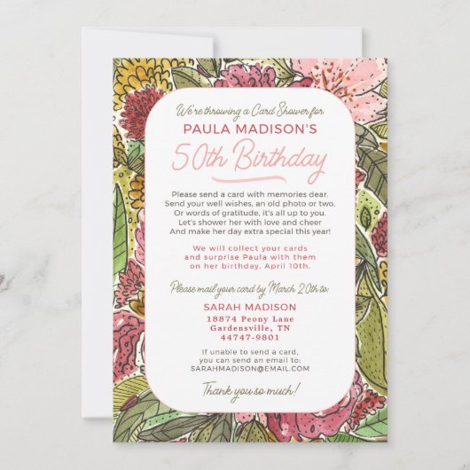 Douchen per Mail Waterverf Floral 50e Verjaardag Kaart (Voorkant)