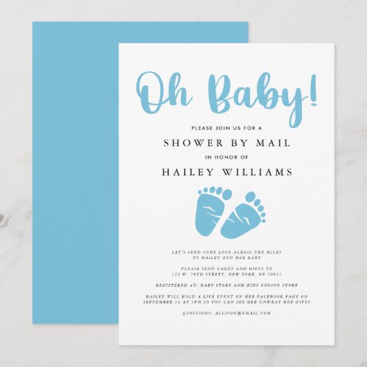 Douchen per post | Oh Baby Boy Blue Baby Feet Kaart (Voorkant / Achterkant)
