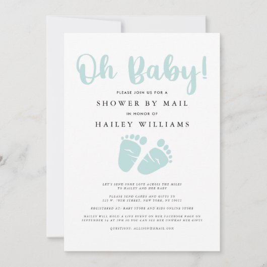 Douchen per post | Oh Baby Mint Groene Baby Voeten Kaart (Voorkant)