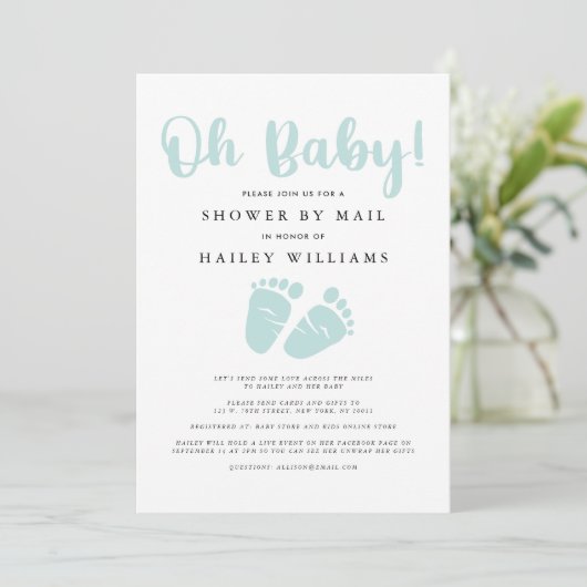 Douchen per post | Oh Baby Mint Groene Baby Voeten Kaart (Staand voorkant)
