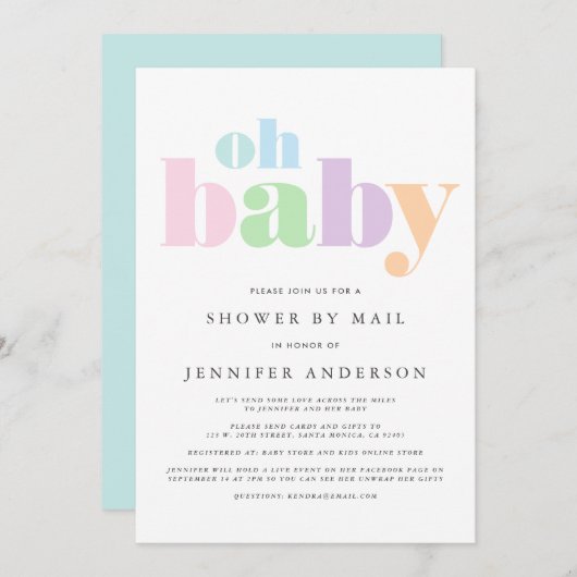 Douchen per post | Oh Baby Pastel Minimal Modern Kaart (Voorkant / Achterkant)