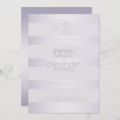 douchen | Violet Silver Shimmer Stripes Monogram Kaart (Voorkant / Achterkant)