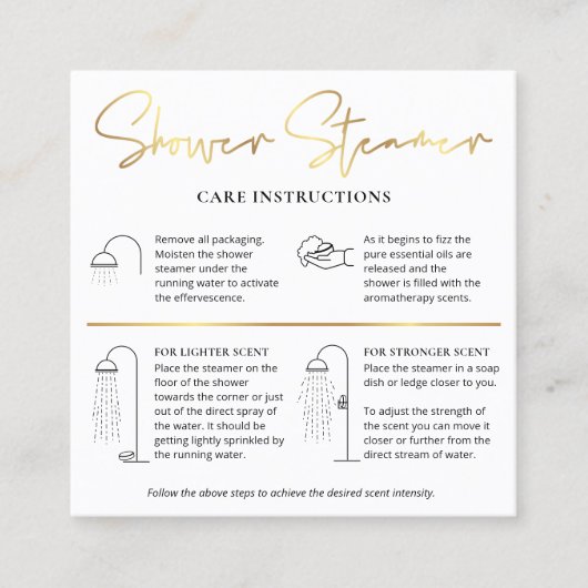 Douchestoomboot Fizzer Care Guide Wit & Goud Logo Vierkante Visitekaartje (Voorkant)