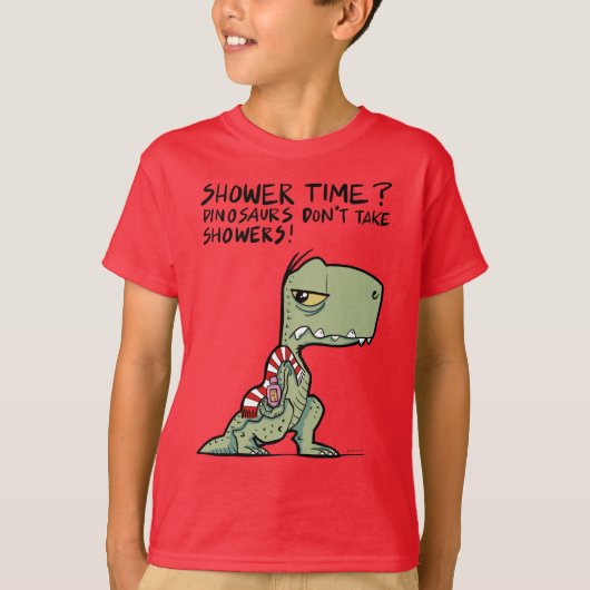 Douchetijd? Grappige Groene T-Rex Dinosaurus Carto T-shirt (Voorkant)