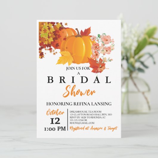 doucheuitnodiging met pompoen bridal kaart (Staand voorkant)