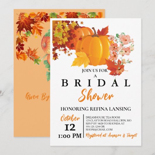 doucheuitnodiging met pompoen bridal kaart (Voorkant / Achterkant)