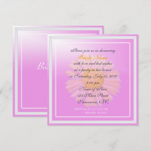 doucheuitnodiging, paarse bloem kaart (Voorkant / Achterkant)