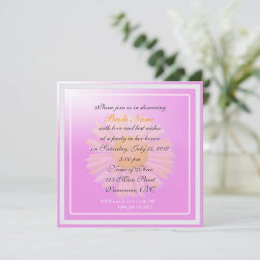 doucheuitnodiging, paarse bloem kaart (Staand voorkant)