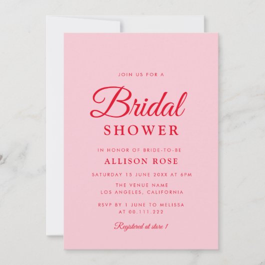 doucheuitnodiging voor roze en rode bruid kaart (Voorkant)
