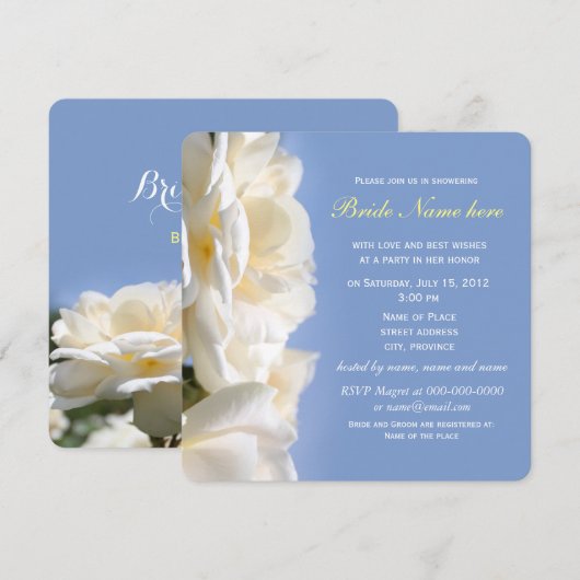 doucheuitnodigingen met witte rozenbloem kaart (Voorkant / Achterkant)