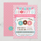 Doughnut Donut Birthday Party Invitation Pink Girl Kaart (Voorkant / Achterkant)