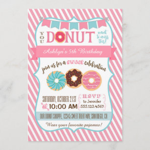 Doughnut Donut Birthday Party Invitation Pink Girl Kaart