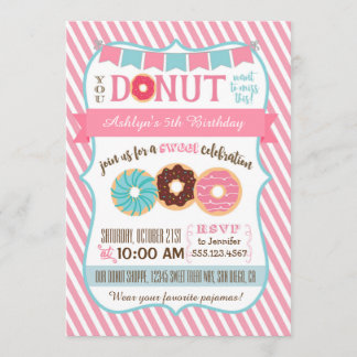 Doughnut Donut Birthday Party Invitation Pink Girl Kaart