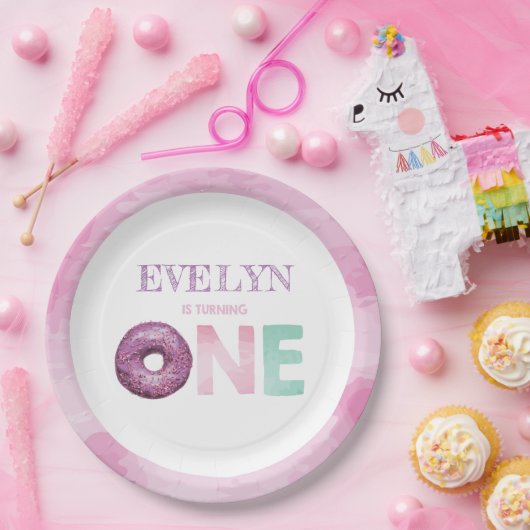 Doughnut First Birthday Personalized Papieren Bordje (Feest)