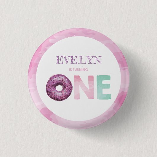 Doughnut First Birthday Ronde Button 3,2 Cm (Voorkant)