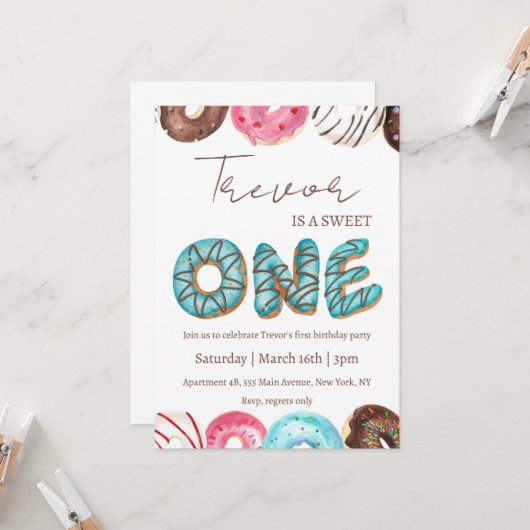 Doughnut illustratie zoet een verjaardag kaart (Voorkant / Achterkant in situ)