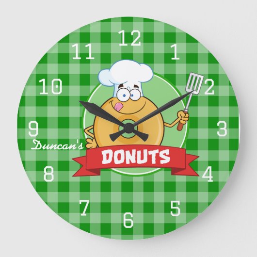 Doughnut Kitchen Chef Green Gingham Grote Klok (Voorkant)