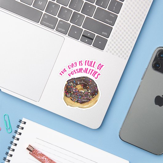Doughnut met sprinkeldag vol mogelijkheden sticker (Laptop met iPhone)
