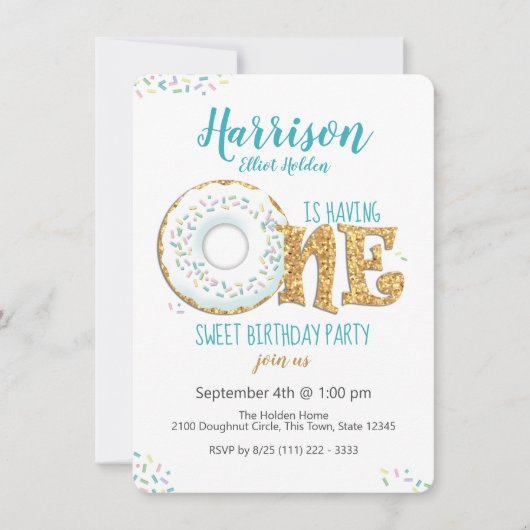 Doughnut One Sweet 1st Verjaardagsfeest Kaart (Voorkant)