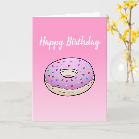 Doughnut op Folded Greeting Birthday Kaart (Gele Bloem)