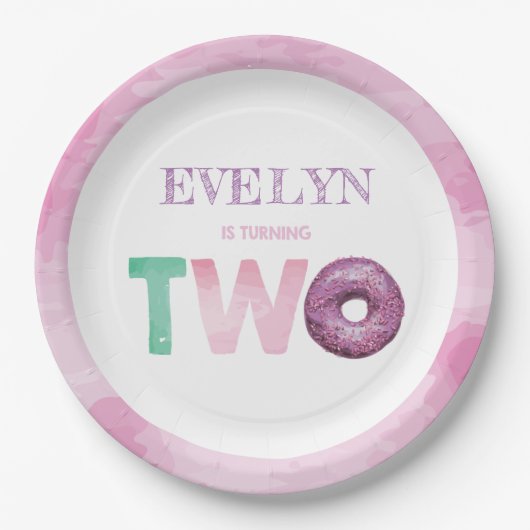 Doughnut Second Birthday Personalized Papieren Bordje (Voorkant)