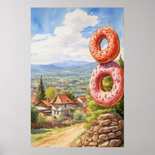 Doughnut Village teken rustiek Poster